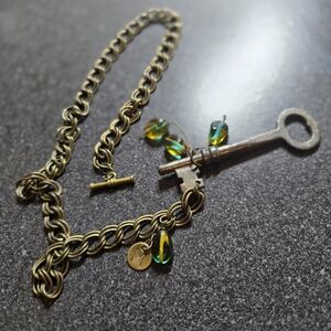 Vintage Key Pendant Necklace with Green Accents
